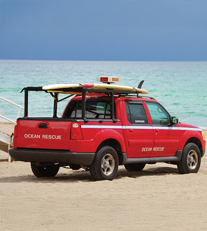 Ocean rescue truck parked on beach